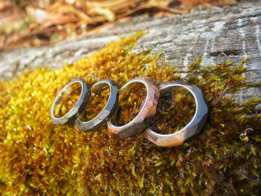 Faceted and Fine Ebony and Silver Band